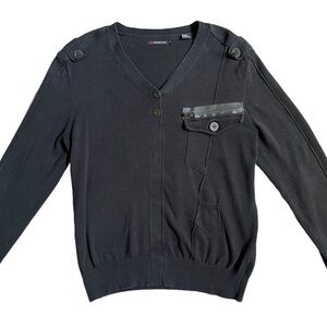 PROJEK RAW BLACK LONG SLEEVE V-NECK SWEATER WITH BUTTONS SIZE M